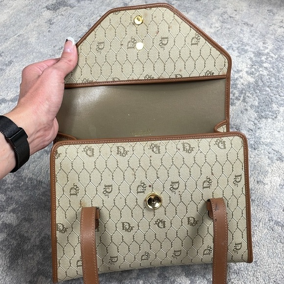 Vintage Christian Dior Honeycomb Flap Shoulder Bag Satchel Beige Designer - Picture 11 of 17